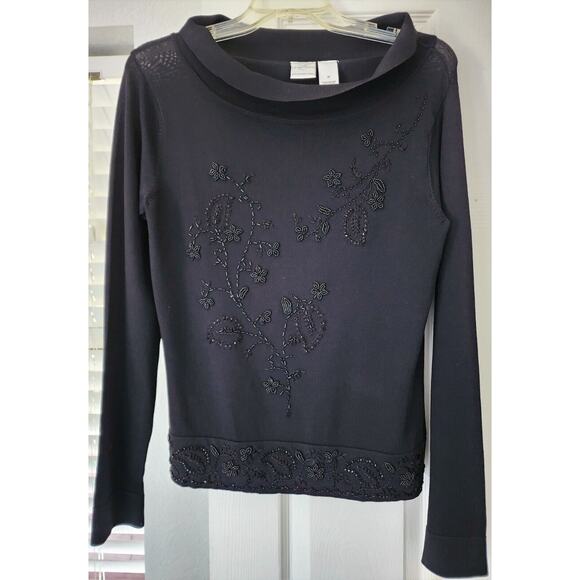 EMMA JAMES-Black-Beaded-Knit-Pullover-Cowl Neck-SIZE M-NWT - Picture 1 of 12